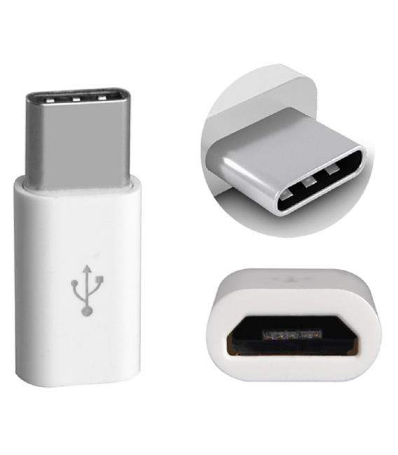 Adaptador Conector Conversor de Micro USB 5 Pin Hembra a 3.1 Tipo C Macho Blanco