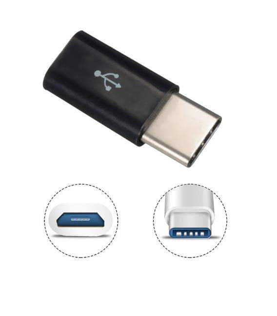 Adaptador Conector Conversor de Micro USB 5 Pin Hembra a 3.1 Tipo C Macho Negro