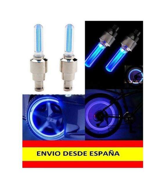 2x Tapon Luz Led para valvula Llanta de Rueda Coche Moto Bicicleta LUCES Azul