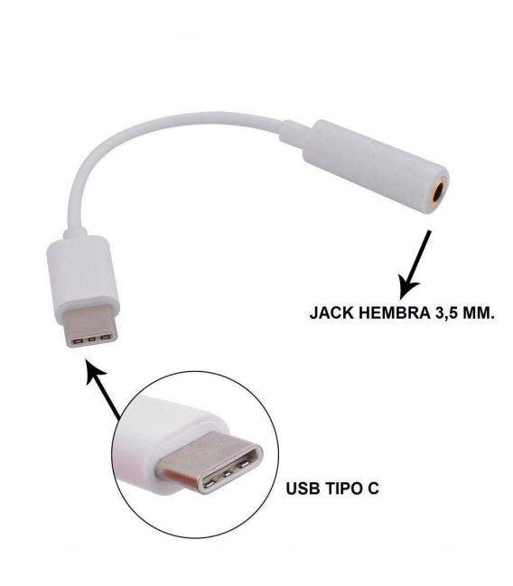 Cable Adaptador Conversor USB Tipo C Macho a Jack 3.5 mm Hembra Elige color