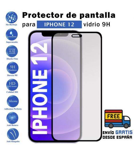 Protector de pantalla Apple Iphone 12 Negro de Cristal Templado Vidrio 9H para movil - Todotumovil