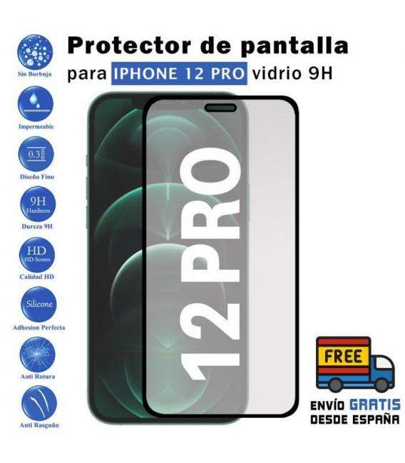 Protector de pantalla Apple Iphone 12 pro Negro de Cristal Templado Vidrio 9H para movil - Todotumovil