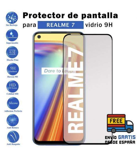 Protector de pantalla Realme 7 Negro de Cristal Templado Vidrio 9H para movil - Todotumovil