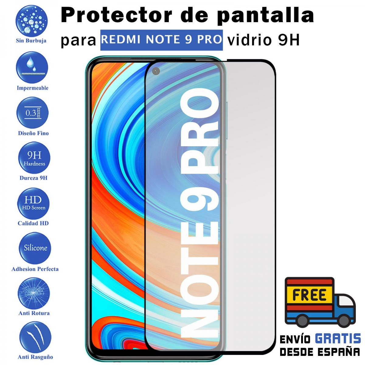 Protector de pantalla Xiaomi Redmi Note 9 PRO Negro de Cristal Templado  Vidrio 9H para movil - Todotumovil