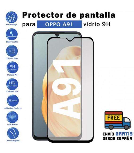 Protector de pantalla Oppo A91 Negro de Cristal Templado Vidrio 9H para movil - Todotumovil