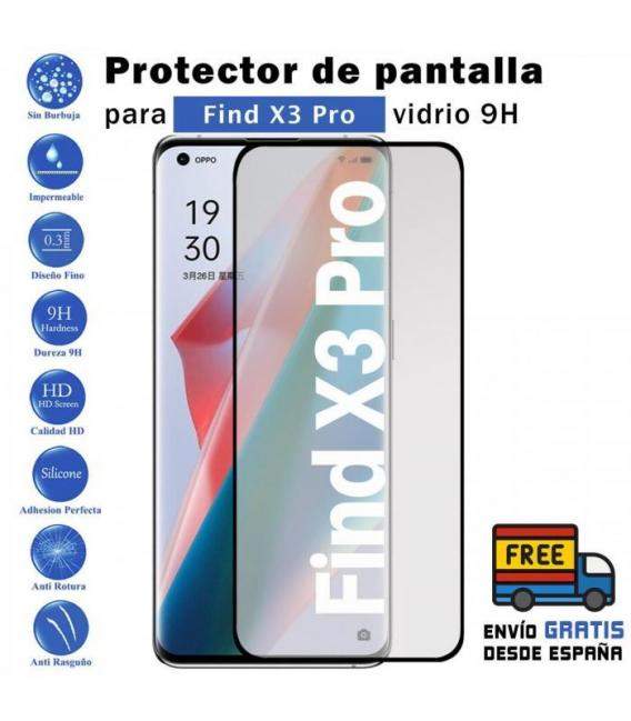 Protector de pantalla Oppo Find X3 Pro Negro de Cristal Templado Vidrio 9H para movil - Todotumovil