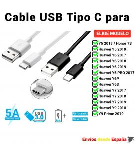 Cable USB Tipo C para Huawei Y5 Y6 Y6S Y6P Y7 Y9 2017 2018 2019 Prime de Carga rapida y Datos para móviles de 1 metro y 2 metros