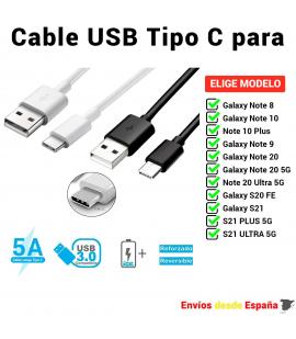 Cable USB Tipo C para Samsung Galaxy Note 8 10 20 5G S21 S20 Plus. de Carga rapida y Datos para móviles de 1 metro y 2 metros