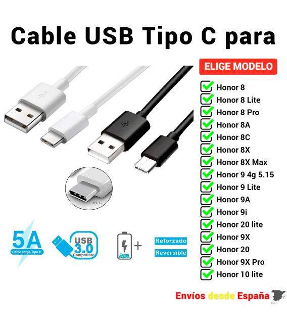 Cable USB Tipo C para Huawei Honor 8 8A 8C 8X 9A 9i 9X 10 20 Max Lite.de Carga rapida y Datos para móviles de 1 metro y 2 metros