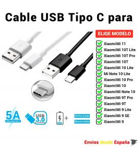 Cable USB Tipo C para Xiaomi Mi 11 10 10T 9T 9 SE Note Lite Pro. De Carga rapida y Datos para móviles de 1 metros y 2 metros.