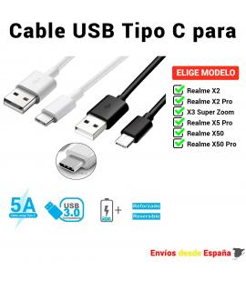 Cable USB Tipo C para Realme X2 X3 X5 X50 Pro Super Zoom. De Carga rapida y Datos para móviles de 1 metros y 2 metros.