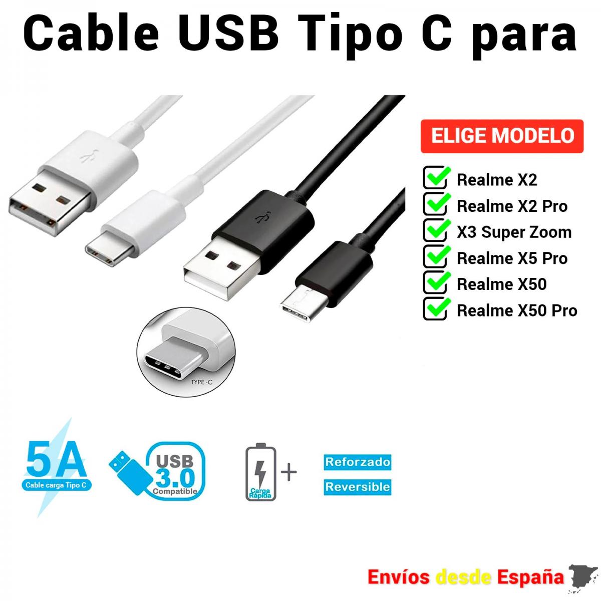 Cable USB Tipo C para Realme X2 X3 X5 X50 Pro Super Zoom. De Carga