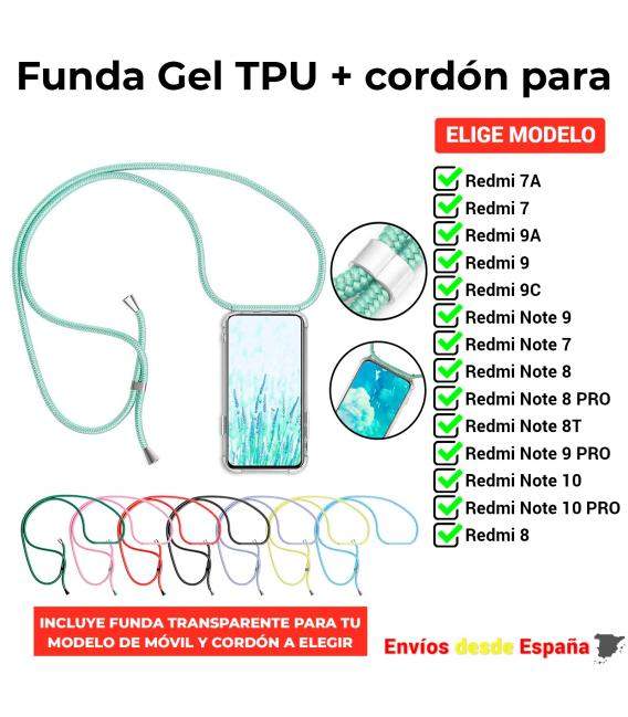 Funda TPU con correa para Xiaomi Redmi 7 7A 8 8T 9 9A 9C 9T Note PRO. Carcasa transparente de silicona para movil con cuerda