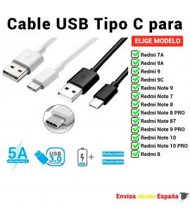 Cable USB Tipo C para Xiaomi Redmi 7A 8 8T 9 9A 9C 9T Note PRO de Carga rapida y Datos para móviles de 1 metro y 2 metros