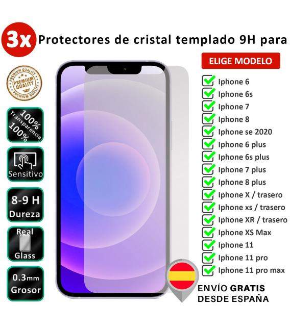 3X Protector de pantalla para iPhone 6 6s 7 8 X XS Max 11 12 Mini Plus SE 2020 delanteros y traseros. Cristal templado