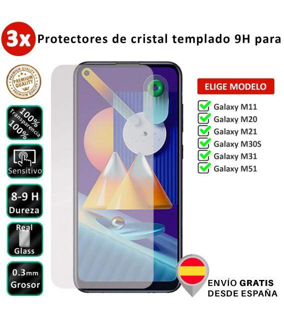 3X Protector de pantalla para Samsung Galaxy M11 M20 M21 M30S M31 M51. Cristal templado transparente para movil. Elige modelo