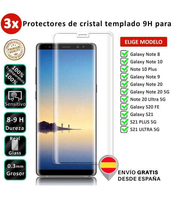 3X Protector de pantalla para Samsung Galaxy Note 8 10 20 5G S21 S20 Plus Ultra. Cristal de vidrio templado. Elige modelo