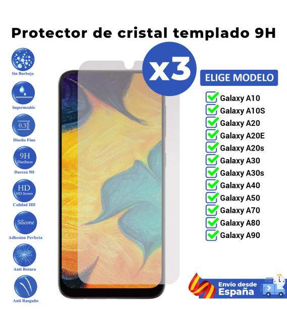 3X Protector de pantalla para Samsung Galaxy A10 A10S A20 A20E A20s A30 A30s A40 A50 A70 A80 A90. Cristal templado transparente