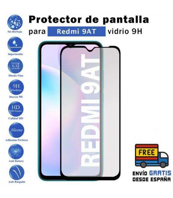 Protector de pantalla Xiaomi Redmi 9AT Negro de Cristal Templado Vidrio 9H para movil - Todotumovil