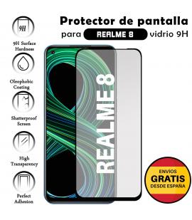 Kit Protector de Pantalla para Realme 8 Negro cristal templado 3D Completo