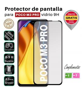 Set Protector de Pantalla para Xiaomi Poco M3 Pro Negro cristal templado 3D Completo