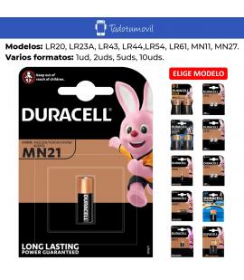 Pila Duracell alcalina. Pilas LR20 LR23A LR43 LR44 LR54 LR61 MN11 MN27. Tamaños 1ud 2uds 5uds 10uds