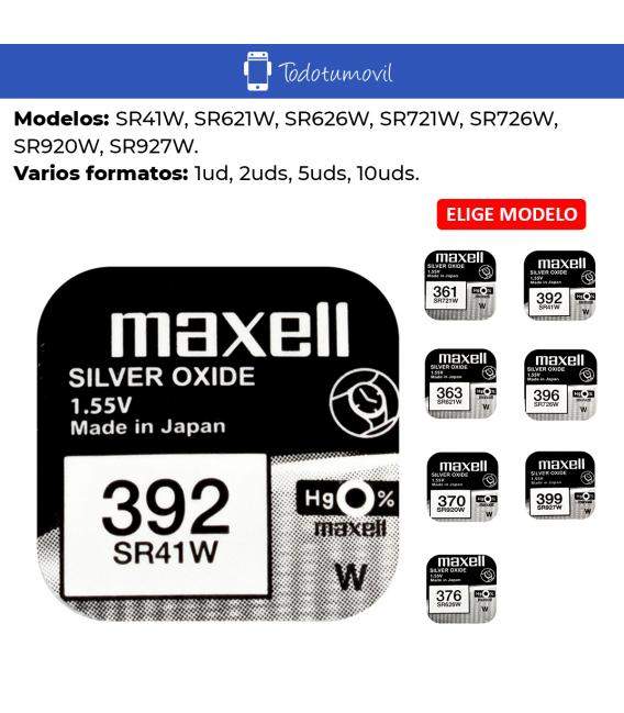 Pila Maxell óxido de plata Pilas de botón SR41W, SR621W, SR626W, SR721W, SR726W, SR920W, SR927W. Tamaños 1ud 5uds 10uds 20ud