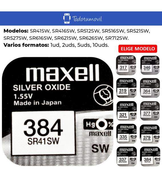 Pila Maxell óxido de plata SR41SW,SR416SW,SR512SW,SR516SW,SR521SW, SR527SW, SR616SW, SR621SW, SR626SW, SR712SW. Tamaños 1ud 5uds