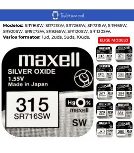 Pila Maxell óxido de plata SR716SW, SR721SW, SR726SW, SR731SW, SR916SW, SR920SW, SR927SW, SR936SW, SR1120SW, SR1130SW.