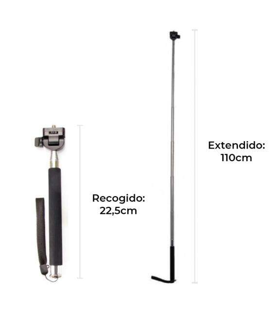 Soporte extensible para cámaras y GoPro de mano. Palo selfie para autofotos.