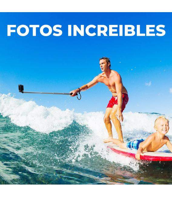 Soporte extensible para cámaras y GoPro de mano. Palo selfie para autofotos.