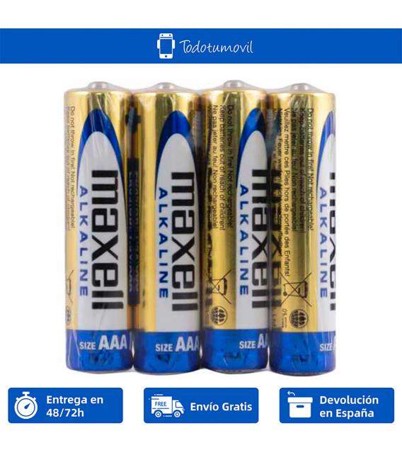 Pilas Maxell Alcalinas Tipo AAA LR03 BULK, 4 Unidades, Almacenamiento de 5 años baterías para multiples dispositivos