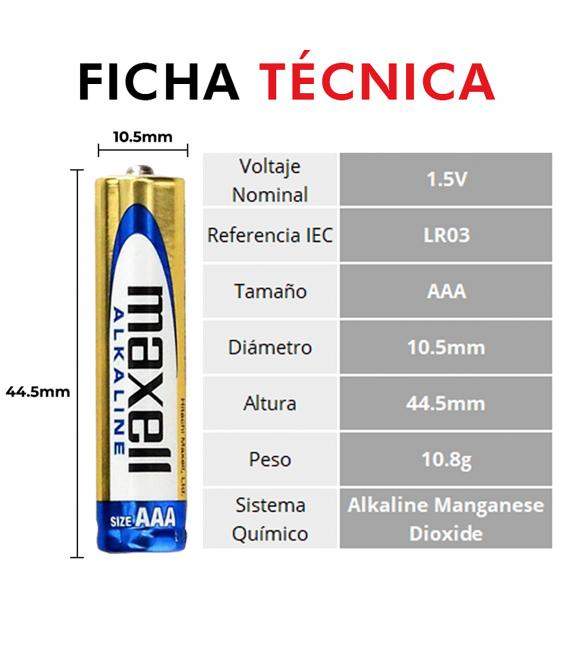 Pilas Maxell Alcalinas Tipo AAA LR03 BULK, 4 Unidades, Almacenamiento de 5 años baterías para multiples dispositivos