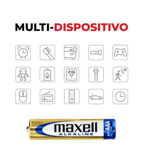Pilas Maxell Alcalinas Tipo AAA LR03 BULK, 4 Unidades, Almacenamiento de 5 años baterías para multiples dispositivos