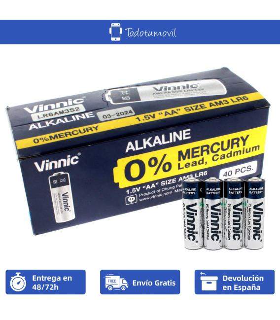 Pilas Vinnic bateria original Alcalina Tipo AA LR6 en blister 40X Unidades