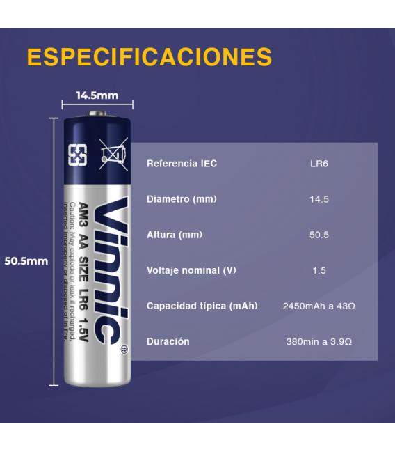 Pilas Vinnic bateria original Alcalina Tipo AA LR6 en blister 40X Unidades