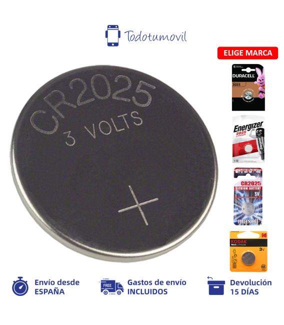 Pila de Litio. Pila de botón CR2025 Duracell Energizer Kodak Maxell