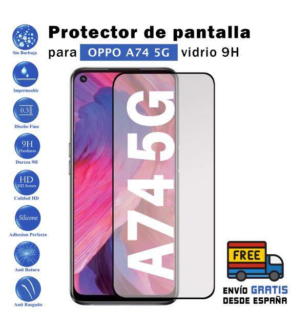 Protector de pantalla Oppo A74 5G Negro de Cristal Templado Vidrio 9H para movil - Todotumovil