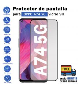 Protector de pantalla Oppo A74 5G Negro de Cristal Templado Vidrio 9H para movil - Todotumovil