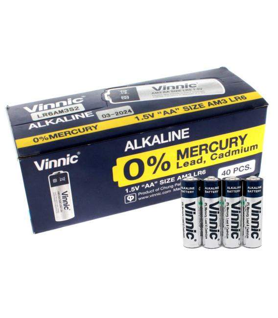 Pilas Vinnic bateria original Alcalina Tipo AA LR6 en blister 40X Unidades