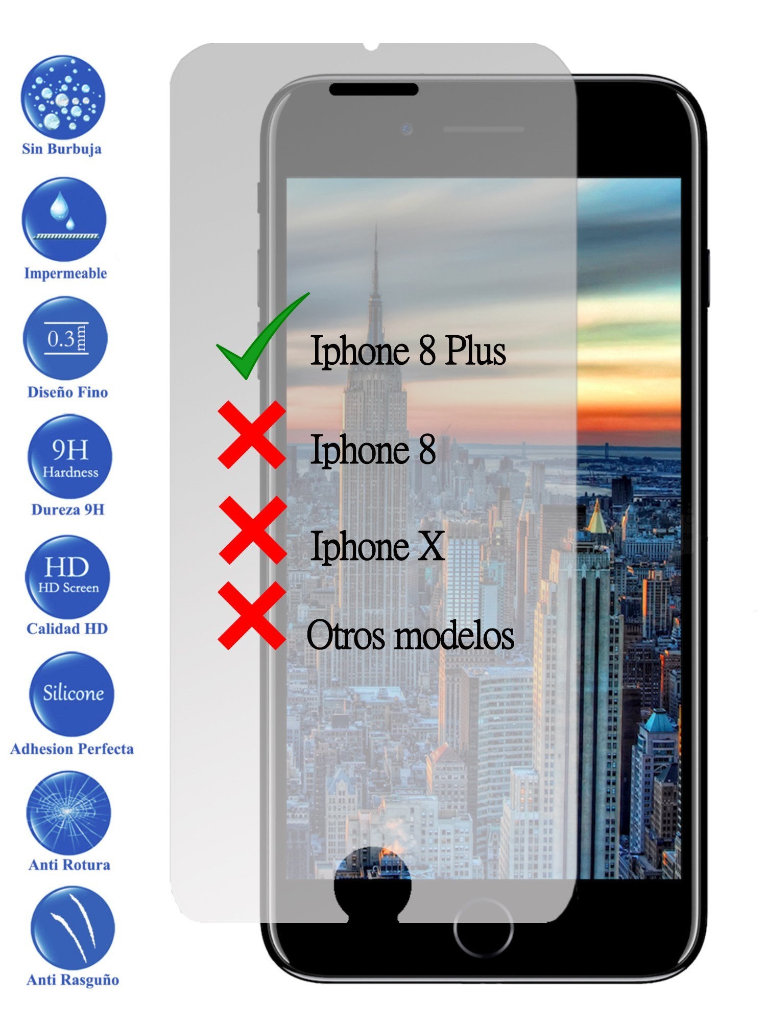 Protector de Pantalla Cristal Templado Vidrio Premium para Apple Iphone 8 Plus